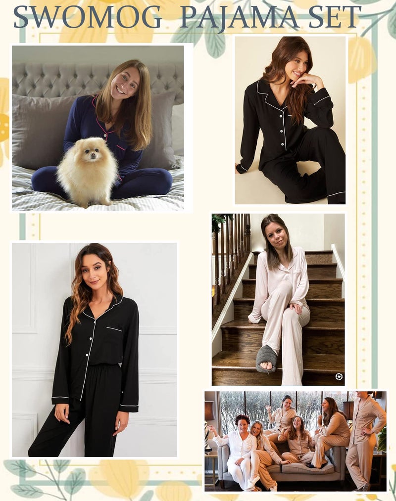 SWOMOG Womens Pajamas Set Long Sleeve Sleepwear Button Down Nightwear Soft PJs Sets with Pockets Lounge Sets Deep Grey - Image 5